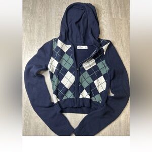 Hollister Blue and Green Argyle Sweater